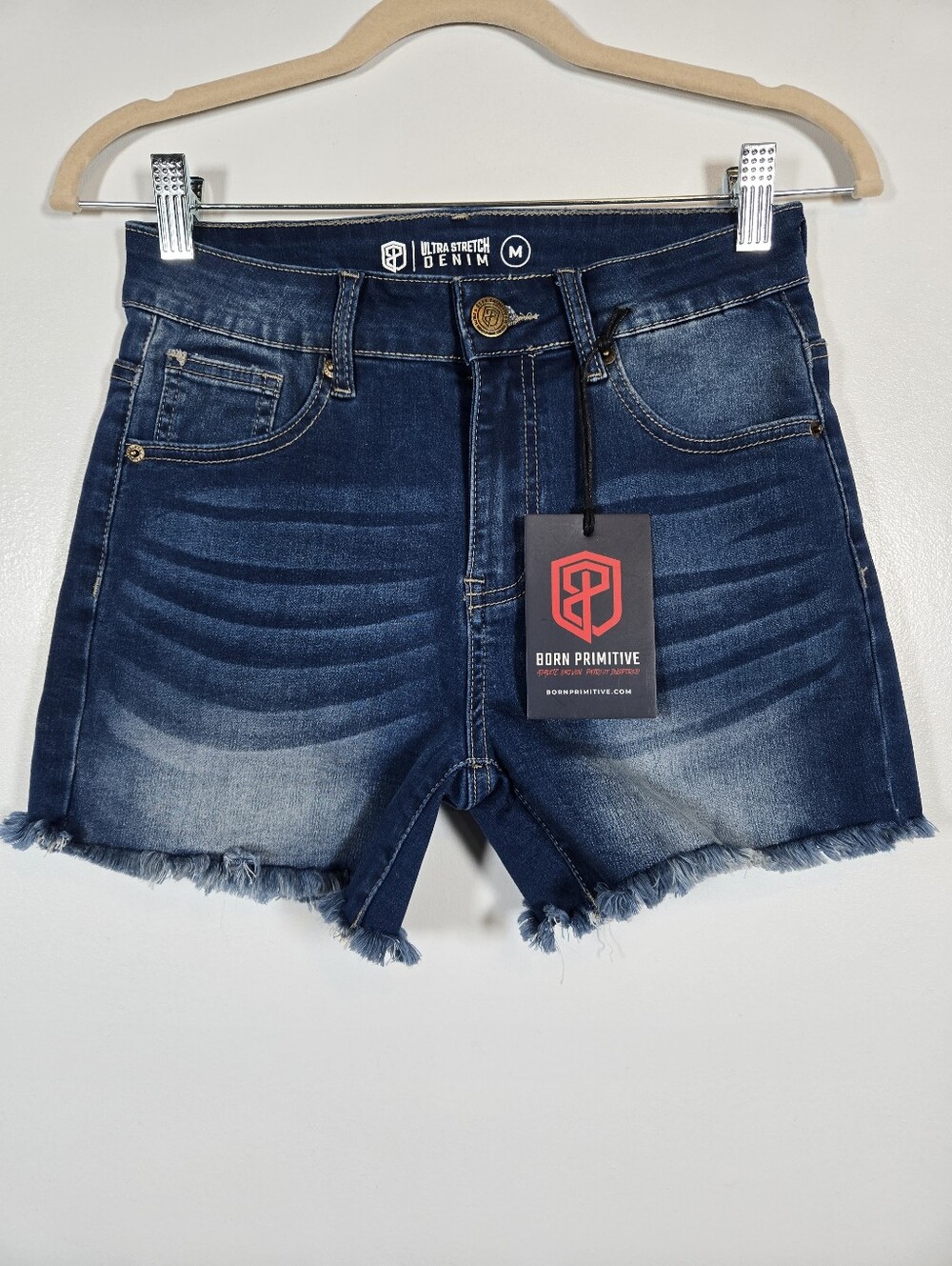 NEW Born Primitive Ultra Stretch Denim Frayed Hem Jean Shorts Size Medium